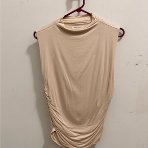 Beige Sleeveless Top with Side Ruching